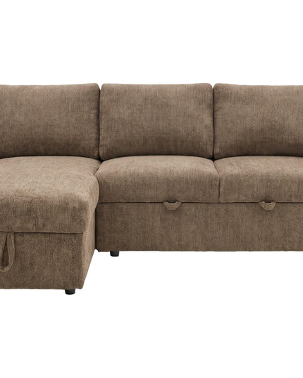 Teo bäddsoffa med vändbar schäslong - Brun bouclé