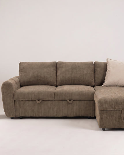 Teo bäddsoffa med vändbar schäslong - Brun bouclé