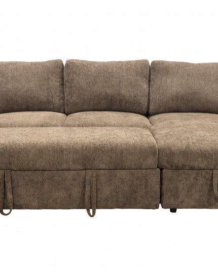 Teo bäddsoffa med vändbar schäslong - Brun bouclé