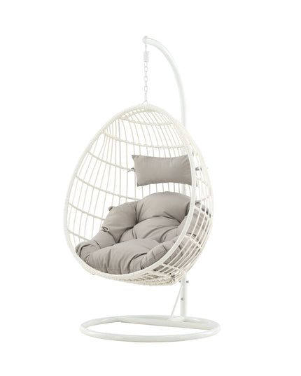 Viga - Hanging Chair - White Frame / White Wicker / Grey Cushion