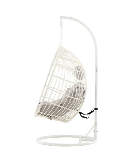 Viga - Hanging Chair - White Frame / White Wicker / Grey Cushion