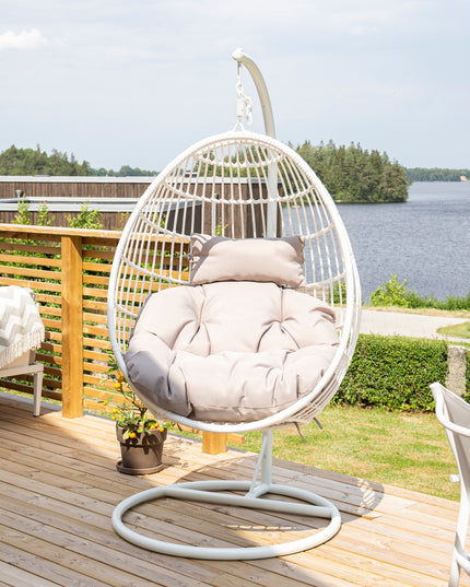 Viga - Hanging Chair - White Frame / White Wicker / Grey Cushion