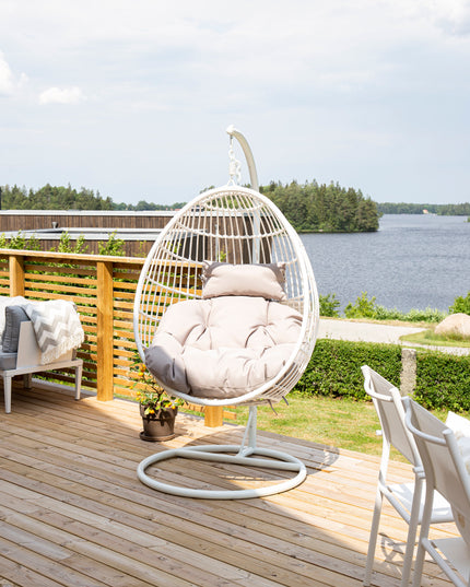 Viga - Hanging Chair - White Frame / White Wicker / Grey Cushion
