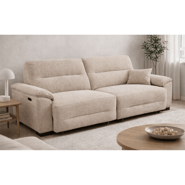 Argo 3‑istuttava sähkömekanismisohva – beige, USB‑portit - #KalusteDuo_#Huonekaluliike_3 istuttava sohva