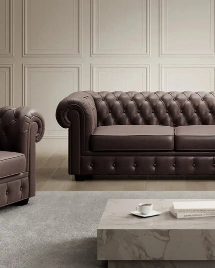 Chesterfield sohvaryhmä aidolla nahalla - KalusteDuo_Huonekaluliike_sohvaryhmä