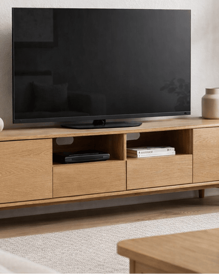Darvin TV‑taso 180 cm avohyllyllä – tammi - #KalusteDuo_#Huonekaluliike_TV-taso