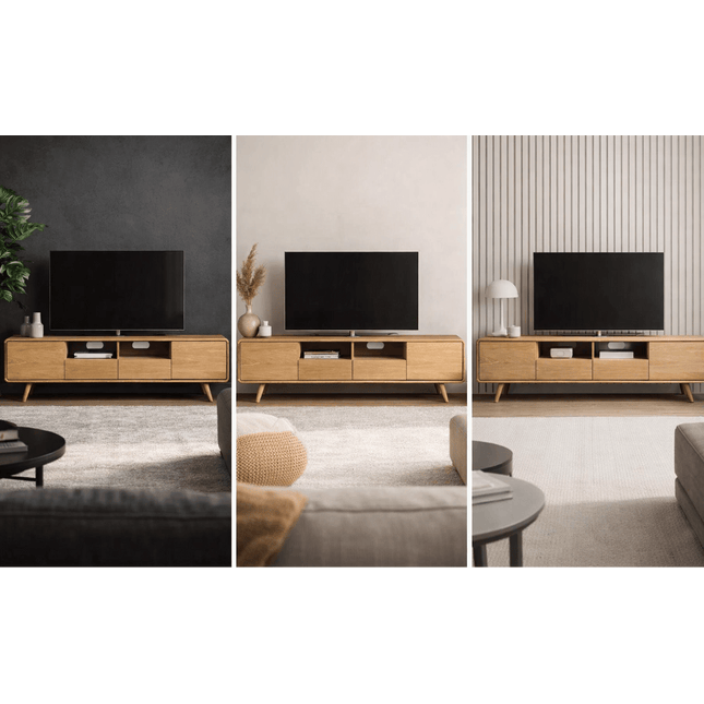 Darvin TV‑taso 180 cm avohyllyllä – tammi - #KalusteDuo_#Huonekaluliike_TV-taso