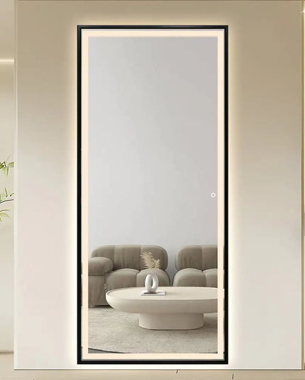 Fortun LED‑seinäpeili 80×180 cm – huurtumaton, musta kehys - KalusteDuo_Huonekaluliike_LED-peilit