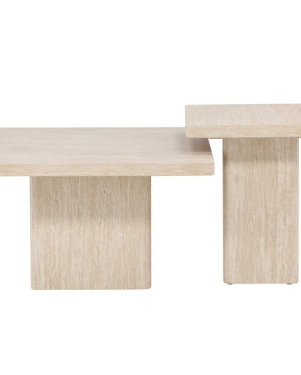 Qvart sohvapöytä 80x80x46 cm + 50x50x56 cm - travertiininvärinen