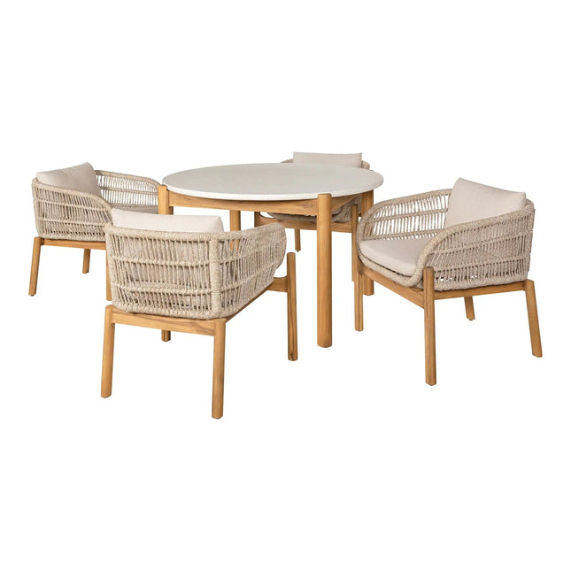 House Nordic Terracina ‑ruokailuryhmä ø120 cm – 4 hengelle, beige - KalusteDuo_Huonekaluliike_pihakaluste setti