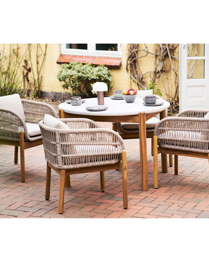 House Nordic Terracina ‑ruokailuryhmä ø120 cm – 4 hengelle, beige - KalusteDuo_Huonekaluliike_pihakaluste setti