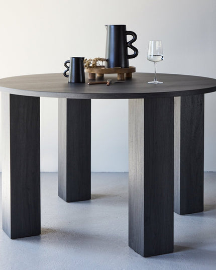 Juno pyöreä ruokapöytä Ф120x75 cm - MDF ja musta 3D-paperi - KalusteDuo_Huonekaluliike_Ruokapöytä