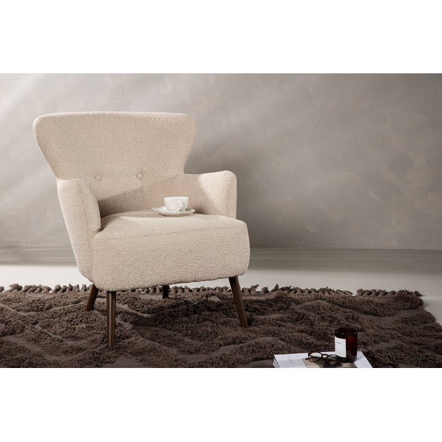 Lincoln yhden istuttava sohva - Pähkinäpuu / Beige bouclé - #KalusteDuo_#Huonekaluliike_Nojatuoli