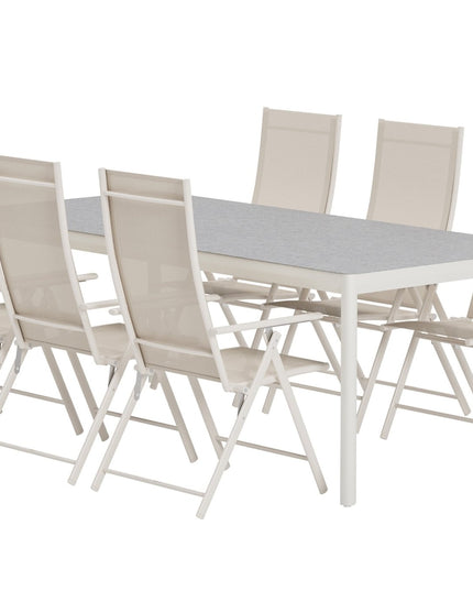 Lino pöytä - beige ja 6 Levanzo tuolia - beige - KalusteDuo_Huonekaluliike_Ruokailuryhmä ulkokäyttöön