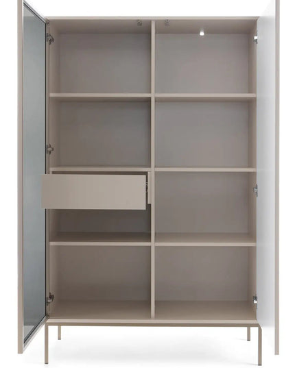 Mona – vitriini LED‑valaistuksella kashmir - KalusteDuo_Huonekaluliike_Vitriini