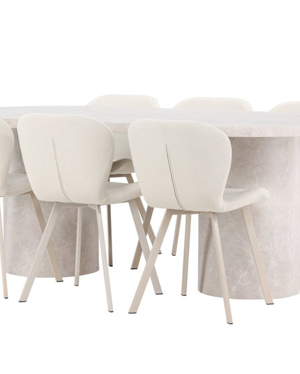 Narvik pöytä - beige ja 6 Lilja tuolia - beige - KalusteDuo_Huonekaluliike_Ruokailuryhmä