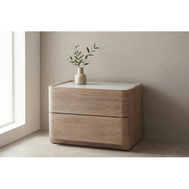Noble yöpöytä 40x50x36 cm - luonnonvärinen MDF / lasi - KalusteDuo_Huonekaluliike_yöpöytä
