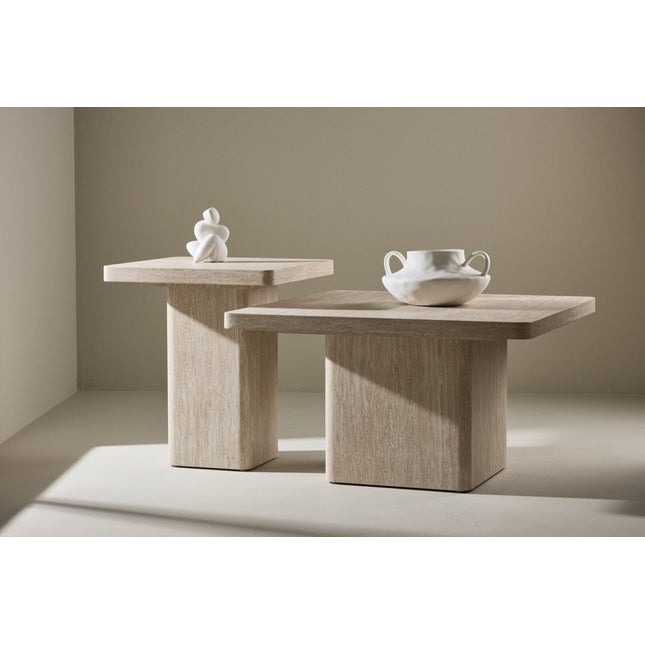 Qvart sohvapöytä 80x80x46 cm + 50x50x56 cm - travertiininvärinen - #KalusteDuo_#Huonekaluliike_Pöytä