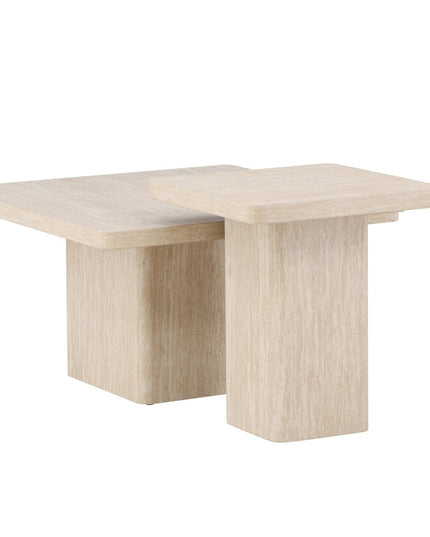 Qvart sohvapöytä 80x80x46 cm + 50x50x56 cm - travertiininvärinen - #KalusteDuo_#Huonekaluliike_Pöytä