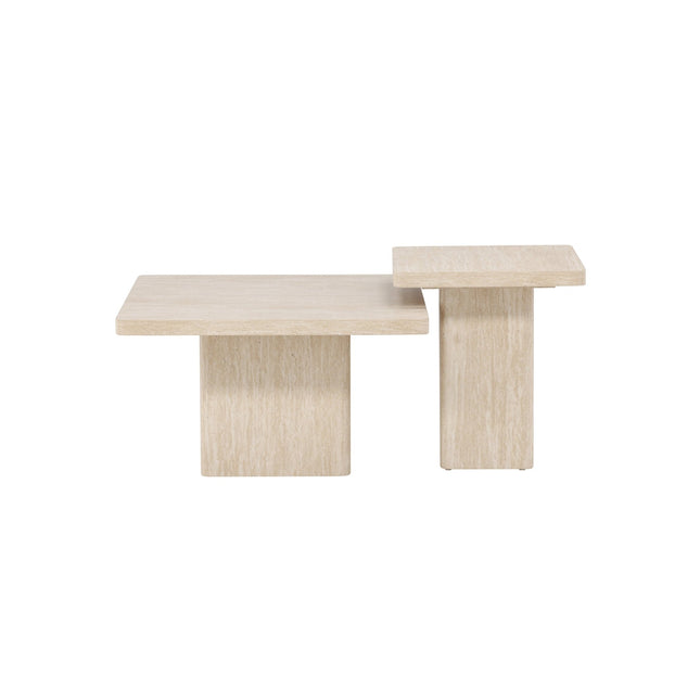 Qvart sohvapöytä 80x80x46 cm + 50x50x56 cm - travertiininvärinen - #KalusteDuo_#Huonekaluliike_Pöytä