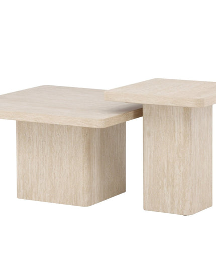 Qvart sohvapöytä 80x80x46 cm + 50x50x56 cm - travertiininvärinen - #KalusteDuo_#Huonekaluliike_Pöytä