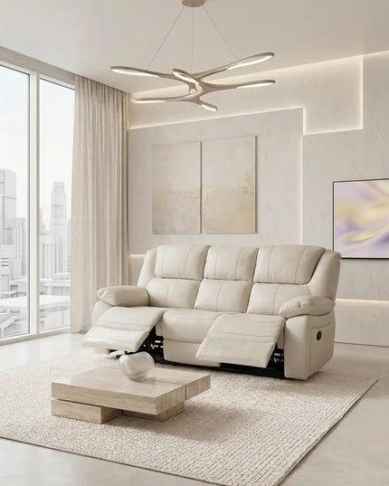 Relaxo – 3‑istuttava kermanvärinen recliner‑mekanismisohva nahalla - KalusteDuo_Huonekaluliike_recliner sohva