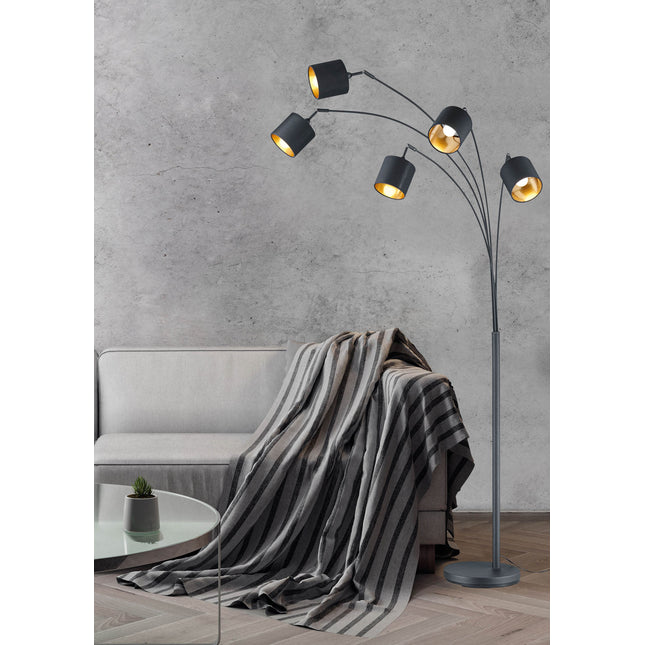 Tom lattiavalaisin | Moderni 5‑spotin mattamusta designvalaisin - #KalusteDuo_#Huonekaluliike_Lattiavalaisin
