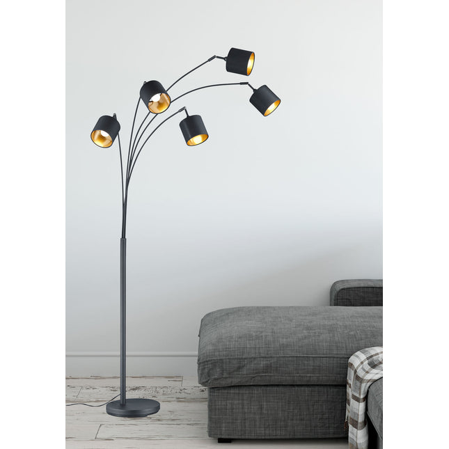 Tom lattiavalaisin | Moderni 5‑spotin mattamusta designvalaisin - #KalusteDuo_#Huonekaluliike_Lattiavalaisin
