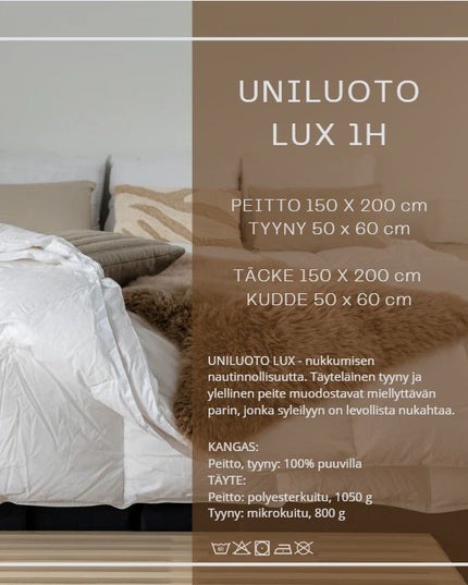 Uniluoto LUX 1h peite ja tyyny setti - hotellitason nukkumismukavuutta - KalusteDuo_Huonekaluliike_Peitto tyyny setti