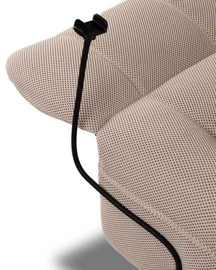 Vibe – beige recliner‑tuoli keinulla, 360° käännöllä ja puhelinpidikkeellä - #KalusteDuo_#Huonekaluliike_recliner tuoli