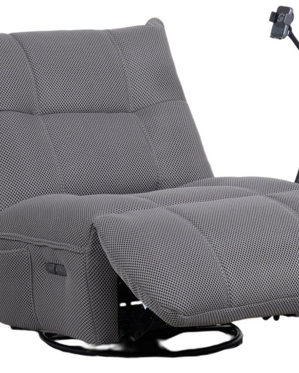 Vibe – harmaa recliner‑tuoli keinulla, 360° käännöllä ja puhelinpidikkeellä - #KalusteDuo_#Huonekaluliike_recliner tuoli