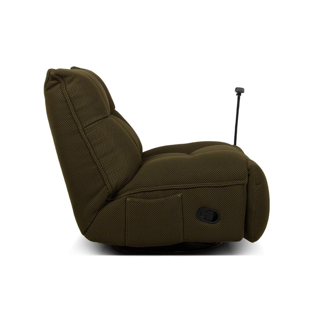 Vibe – vihreä recliner‑tuoli keinulla, 360° käännöllä ja puhelinpidikkeellä - #KalusteDuo_#Huonekaluliike_recliner tuoli