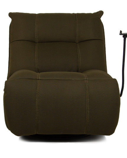 Vibe – vihreä recliner‑tuoli keinulla, 360° käännöllä ja puhelinpidikkeellä - #KalusteDuo_#Huonekaluliike_recliner tuoli