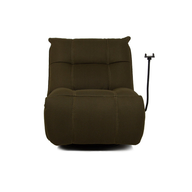 Vibe – vihreä recliner‑tuoli keinulla, 360° käännöllä ja puhelinpidikkeellä - #KalusteDuo_#Huonekaluliike_recliner tuoli