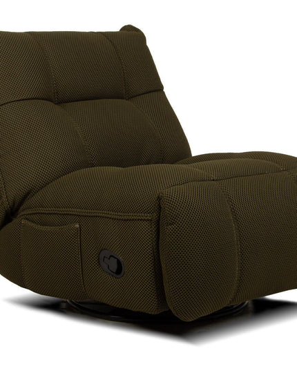 Vibe – vihreä recliner‑tuoli keinulla, 360° käännöllä ja puhelinpidikkeellä - #KalusteDuo_#Huonekaluliike_recliner tuoli